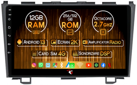 Honda - Navigatie dedicata Honda CRV 2006-2012, 12GB RAM 256GB ROM, Android 13, Rezolutie 2K, Display QLED, 9", DSP, Carplay, Android Auto, Internet, Youtube, Waze, Wi Fi, USB