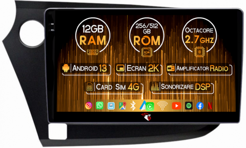 Insight 2009 - 2014 - Navigatie dedicata Honda Insight 2009-2014, 12GB RAM 256GB ROM, Android 13, Rezolutie 2K, Display QLED, 9", DSP, Carplay, Android Auto, Internet, Youtube, Waze, Wi Fi, USB