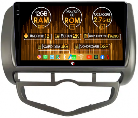Honda - Navigatie dedicata Honda Jazz/City 2006, 12GB RAM 256GB ROM, Android 13, Rezolutie 2K, Display QLED, 9", DSP, Carplay, Android Auto, Internet, Youtube, Waze, Wi Fi, USB