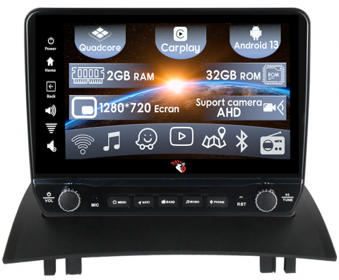 Megane 2 2002-2009 - Navigatie dedicata Megane 2 2002-2009 cu butoane rotative model 2024, 9 Inch, 2GB RAM 32GB ROM, Quadcore, Android 13, WiFi, Bluetooth, Magazin Play