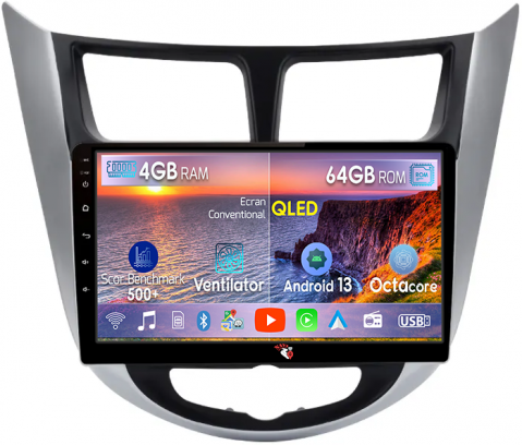 Accent 2010-2016 - Navigatie dedicata Hyundai Accent 2010-2016, 4GB RAM 64GB ROM, Octacore, Android 13, Display QLED 9", DSP, Carplay, Android Auto, Internet, Youtube, Waze, WIFI, Bluetooth