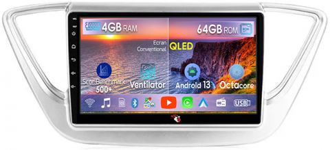 Hyundai - Navigatie dedicata Hyundai Accent 2017-2018, 4GB RAM 64GB ROM, Octacore, Android 13, Display QLED 9", DSP, Carplay, Android Auto, Internet, Youtube, Waze, WIFI, Bluetooth