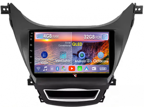 Elantra 2011-2016 - Navigatie dedicata Hyundai Elantra 2011-2016, 4GB RAM 32GB ROM, Octacore, Android 14, Display QLED 1K 9", DSP, Carplay&Android Auto, SIM 4G, Bluetooth, Ventilator Activ