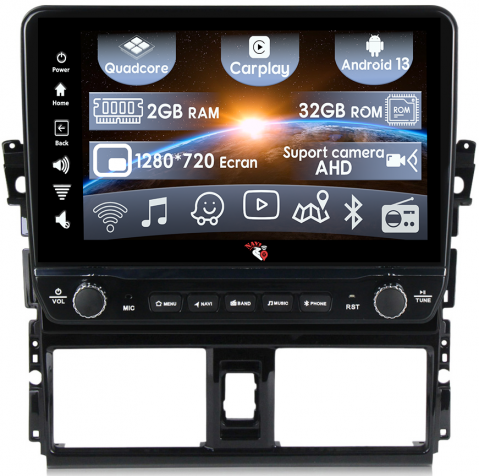 Vios 2014-2016 - Navigatie dedicata Vios 2014-2016 cu butoane rotative model 2024, 10 Inch, 2GB RAM 32GB ROM, Quadcore, Android 13, WiFi, Bluetooth, Magazin Play