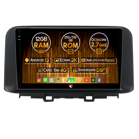 Hyundai - Navigatie dedicata Hyundai Encino 2018-2020, 12GB RAM 256GB ROM, Android 13, Rezolutie 2K, Display QLED, 9", DSP, Carplay, Android Auto, Internet, Youtube, Waze, Wi Fi, USB