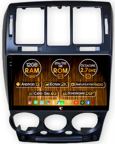 Hyundai - Navigatie dedicata Hyundai Getz 2002-2011, 12GB RAM 256GB ROM, Android 13, Rezolutie 2K, Display QLED, 9", DSP, Carplay, Android Auto, Internet, Youtube, Waze, Wi Fi, USB
