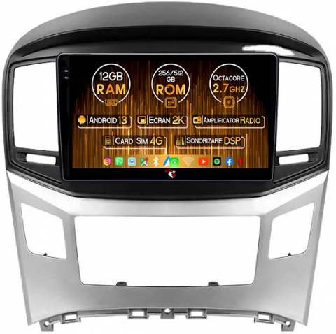 Hyundai - Navigatie dedicata Hyundai H1 2017-2018, 12GB RAM 256GB ROM, Android 13, Rezolutie 2K, Display QLED, 9", DSP, Carplay, Android Auto, Internet, Youtube, Waze, Wi Fi, USB