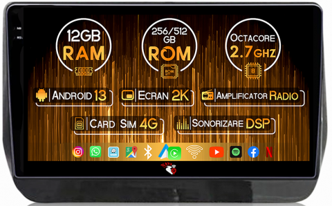 Hyundai - Navigatie dedicata Hyundai H1 2019, 12GB RAM 256GB ROM, Android 13, Rezolutie 2K, Display QLED, 9", DSP, Carplay, Android Auto, Internet, Youtube, Waze, Wi Fi, USB