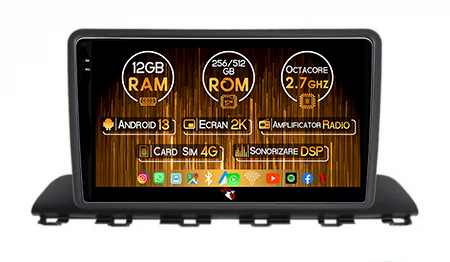 Hyundai - Navigatie dedicata Hyundai HB20 2021, 12GB RAM 256GB ROM, Android 13, Rezolutie 2K, Display QLED, 9", DSP, Carplay, Android Auto, Internet, Youtube, Waze, Wi Fi, USB