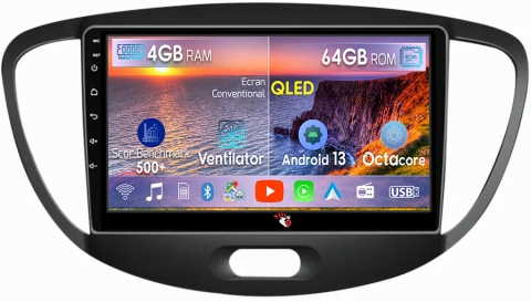 i10 2007-2013 - Navigatie dedicata Hyundai i10 2007-2013, 4GB RAM 64GB ROM, Octacore, Android 13, Display QLED 9", DSP, Carplay, Android Auto, Internet, Youtube, Waze, WIFI, Bluetooth