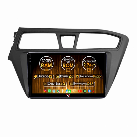 I20 2015-2017 - Navigatie dedicata Hyundai i20 2015-2017, 12GB RAM 256GB ROM, Android 13, Rezolutie 2K, Display QLED, 9", DSP, Carplay, Android Auto, Internet, Youtube, Waze, Wi Fi, USB