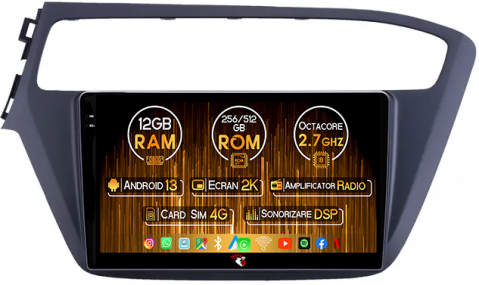 I20 2017-2018 - Navigatie dedicata Hyundai i20 2017-2018, 12GB RAM 256GB ROM, Android 13, Rezolutie 2K, Display QLED, 9", DSP, Carplay, Android Auto, Internet, Youtube, Waze, Wi Fi, USB