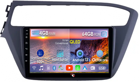 I20 2017-2018 - Navigatie dedicata Hyundai i20 2017-2018, 4GB RAM 64GB ROM, Octacore, Android 13, Display QLED 9", DSP, Carplay, Android Auto, Internet, Youtube, Waze, WIFI, Bluetooth