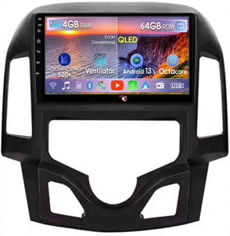 I30 2007-2012 - Navigatie dedicata Hyundai i30 2007-2012, 4GB RAM 64GB ROM, Octacore, Android 13, Display QLED 9", DSP, Carplay, Android Auto, Internet, Youtube, Waze, WIFI, Bluetooth