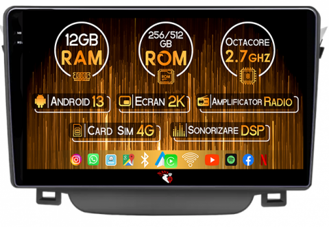 I30 2011-2017 - Navigatie dedicata Hyundai I30 2011-2015, 12GB RAM 256GB ROM, Android 13, Rezolutie 2K, Display QLED, 9", DSP, Carplay, Android Auto, Internet, Youtube, Waze, Wi Fi, USB