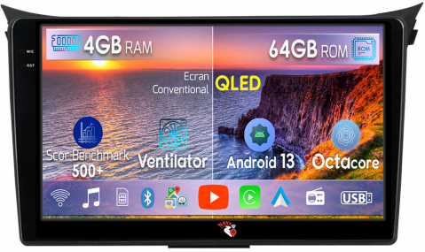 I30 2011-2017 - Navigatie dedicata Hyundai i30 2011-2017, 4GB RAM 64GB ROM, Octacore, Android 13, Display QLED 9", DSP, Carplay, Android Auto, Internet, Youtube, Waze, WIFI, Bluetooth