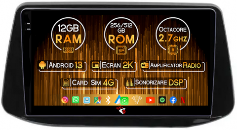 I30 2018 - Navigatie dedicata Hyundai I30 2018, 12GB RAM 256GB ROM, Android 13, Rezolutie 2K, Display QLED, 9", DSP, Carplay, Android Auto, Internet, Youtube, Waze, Wi Fi, USB