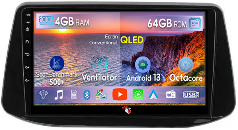 Hyundai - Navigatie dedicata Hyundai I30 2018, 4GB RAM 64GB ROM, Octacore, Android 13, Display QLED 10", DSP, Carplay, Android Auto, Internet, Youtube, Waze, WIFI, Bluetooth