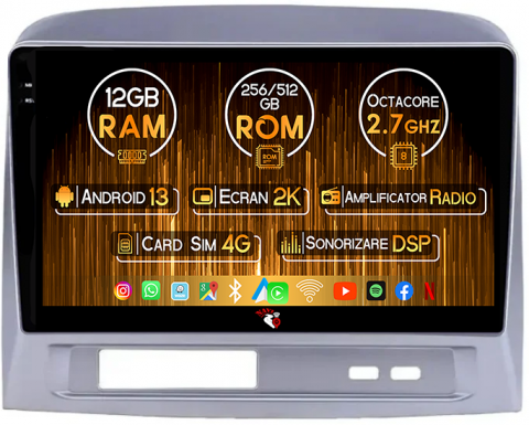Toyota - Navigatie dedicata Toyota Vios 2004-2007, 12GB RAM 256GB ROM, Android 13, Rezolutie 2K, Display QLED, 9", DSP, Carplay, Android Auto, Internet, Youtube, Waze, Wi Fi, USB
