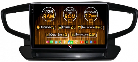 Hyundai - Navigatie dedicata Hyundai Ioniq 2016-2020, 12GB RAM 256GB ROM, Android 13, Rezolutie 2K, Display QLED, 9", DSP, Carplay, Android Auto, Internet, Youtube, Waze, Wi Fi, USB