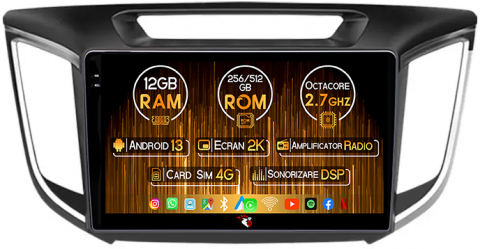 Hyundai - Navigatie dedicata Hyundai ix 25 / Creta, 12GB RAM 256GB ROM, Android 13, Rezolutie 2K, Display QLED, 9", DSP, Carplay, Android Auto, Internet, Youtube, Waze, Wi Fi, USB
