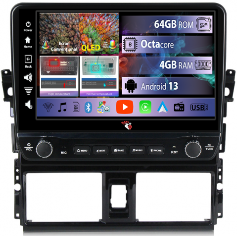 Vios 2014-2016 - Navigatie dedicata Vios 2014-2016 cu butoane rotative model 2024, 4GB RAM 64GB ROM, Quadcore, Android 13, Display QLED 10", DSP, Carplay, Android Auto, Internet, Youtube, Waze, WIFI,