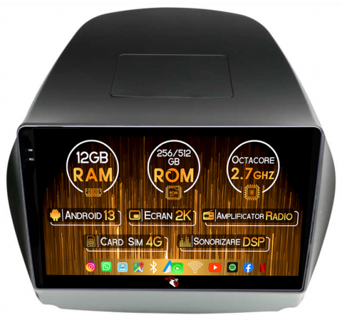 IX35 2009-2015 - Navigatie dedicata Hyundai IX35 2009-2015, 12GB RAM 256GB ROM, Android 13, Rezolutie 2K, Display QLED, 9", DSP, Carplay, Android Auto, Internet, Youtube, Waze, Wi Fi, USB