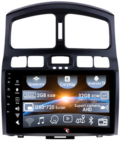 Santa Fe 1 2000-2006 - (Resigilata) Navigatie dedicata Hyundai Santa Fe 2000-2012, 2GB RAM 32GB ROM, Quad Core, Display 9" IPS Full HD, Carplay, Android 13, Bluetooth, Magazin Play, Suport camere AHD