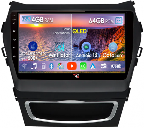 Hyundai - Navigatie dedicata Hyundai Santa Fe 2012-2018, 4GB RAM 64GB ROM, Octacore, Android 13, Display QLED 9", DSP, Carplay, Android Auto, Internet, Youtube, Waze, WIFI, Bluetooth