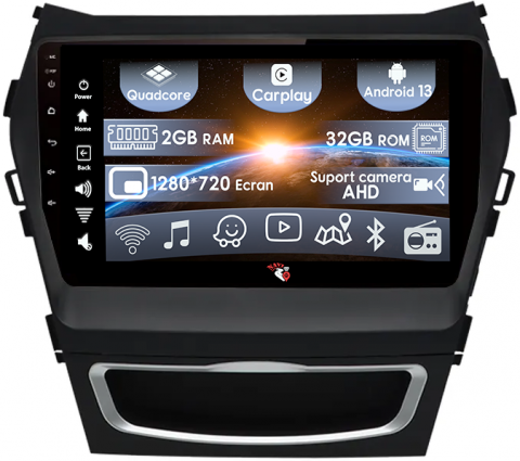 Hyundai - (Resigilata) Navigatie dedicata Hyundai Santa Fe ix 45 ( 2012 - 2017 ), 2GB RAM 32GB ROM, Quad Core, Display 9" IPS Full HD, Carplay, Android 13, Bluetooth, Magazin Play, Suport camere AHD