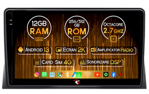 Volkswagen - Navigatie dedicata Volkswagen Matvey 2008-2015, 12GB RAM 256GB ROM, Android 14, Rezolutie 2K, Display QLED, 9", DSP, Carplay, Android Auto, Internet, Youtube, Waze, Wi Fi, USB