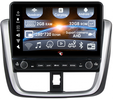Toyota - Navigatie dedicata Vios 2016-2018 cu butoane rotative model 2024, 10 Inch, 2GB RAM 32GB ROM, Quadcore, Android 13, WiFi, Bluetooth, Magazin Play