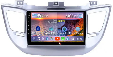 Hyundai - Navigatie dedicata Hyundai Tucson, IX35 2014-2018, 4GB RAM 64GB ROM, Octacore, Android 13, Display QLED 9", DSP, Carplay, Android Auto, Internet, Youtube, Waze, WIFI, Bluetooth