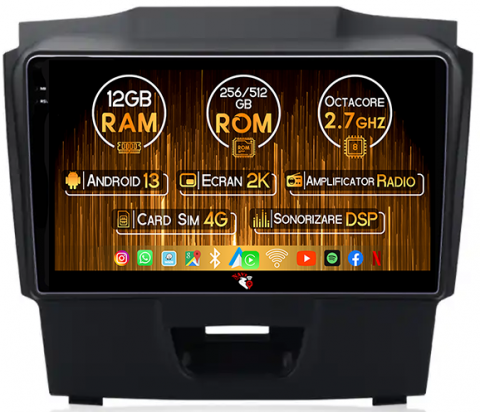 Isuzu - Navigatie dedicata Isuzu D-Max 2017, 12GB RAM 256GB ROM, Android 13, Rezolutie 2K, Display QLED, 9", DSP, Carplay, Android Auto, Internet, Youtube, Waze, Wi Fi, USB