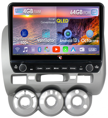 Honda - Navigatie dedicata Jazz city 2002-2007 cu butoane rotative model 2024, 4 GB RAM 64 ROM, Quadcore, Android 13, Display QLED, 9", DSP, Carplay, Android Auto, Internet, Youtube , Waze , WI-FI