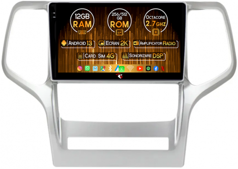 Navigatii Dedicate - Navigatie dedicata Jeep Grand Cherokee 2010-2013, 12GB RAM 256GB ROM, Android 13, Rezolutie 2K, Display QLED, 9", DSP, Carplay, Android Auto, Internet, Youtube, Waze, Wi Fi, USB