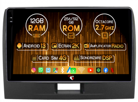 Suzuki - Navigatie dedicata Suzuki Wagonr 2010-2018, 12GB RAM 256GB ROM, Android 13, Rezolutie 2K, Display QLED, 9", DSP, Carplay, Android Auto, Internet, Youtube, Waze, Wi Fi, USB