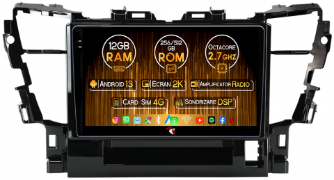 Toyota - Navigatie dedicata Toyota Alphard 2015-2020, 12GB RAM 256GB ROM, Android 13, Rezolutie 2K, Display QLED, 10", DSP, Carplay, Android Auto, Internet, Youtube, Waze, Wi Fi, USB
