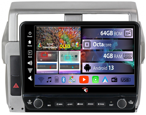 Prado 2013-2017 - Navigatie dedicata Prado 2013-2017 cu butoane rotative model 2024, 4GB RAM 64GB ROM, Quadcore, Android 13, Display QLED 10", DSP, Carplay, Android Auto, Internet, Youtube, Waze, WIFI,