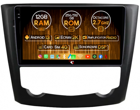 Renault Corega 2016 - Navigatie dedicata Corega 2016, 12GB RAM 256GB ROM, Android 13, Rezolutie 2K, Display QLED, 9", DSP, Carplay, Android Auto, Internet, Youtube, Waze, Wi Fi, USB