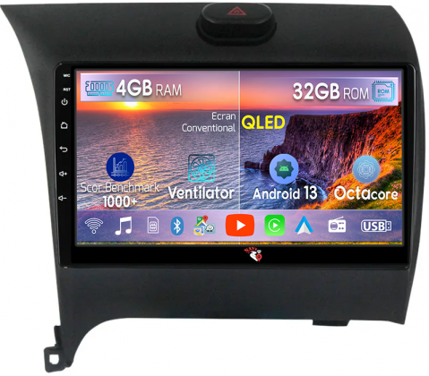 Cerato 2013-2017 - Navigatie dedicata Kia Cerato 2013-2017, 4GB RAM 32 ROM, Android 13, Display QLED 1K, 9",DSP, Carplay, Android Auto, Internet, Youtube , Waze , WI-FI , USB , Bluetooth , Mirrorlink