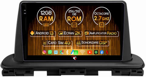 Kia - Navigatie dedicata Kia Cerato 2018-2021, 12GB RAM 256GB ROM, Android 13, Rezolutie 2K, Display QLED, 9", DSP, Carplay, Android Auto, Internet, Youtube, Waze, Wi Fi, USB