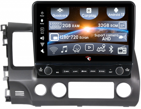 Honda - Navigatie dedicata Civic 2005-2012(AB) cu butoane rotative model 2024, 10 Inch, 2GB RAM 32GB ROM, Quadcore, Android 13, WiFi, Bluetooth, Magazin Play