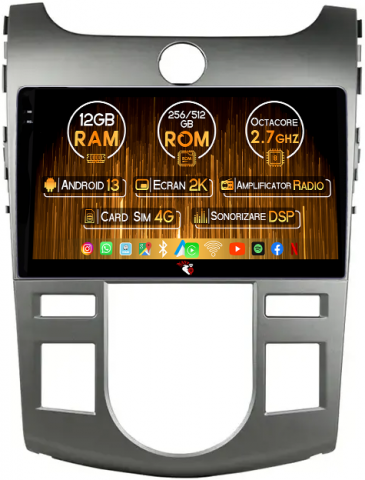 Kia - Navigatie dedicata Kia Forte Cerato 2008-2013, 12GB RAM 256GB ROM, Android 13, Rezolutie 2K, Display QLED, 9", DSP, Carplay, Android Auto, Internet, Youtube, Waze, Wi Fi, USB