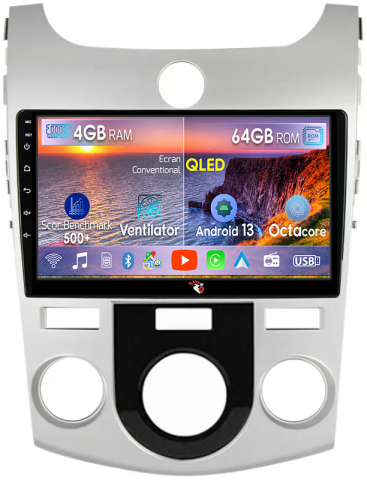 Forte Cerato 2008-2013 - Navigatie dedicata Kia Forte Cerato 2008-2013, Silver, 4GB RAM 64GB ROM, Octacore, Android 13, Display QLED 9", DSP, Carplay, Android Auto, Internet, Youtube, Waze, WIFI, Bluetooth