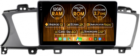 K7 Cadenza 2013-2017 - Navigatie dedicata Kia K7 Cadenza 2013-2017, 12GB RAM 256GB ROM, Android 13, Rezolutie 2K, Display QLED, 9", DSP, Carplay, Android Auto, Internet, Youtube, Waze, Wi Fi, USB