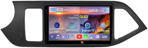 Kia Morning Picanto 2011-2017 - Navigatie dedicata Kia Morning Picanto 2011-2017, Black, 4GB RAM 64GB ROM, Octacore, Android 13, Display QLED 9", DSP, Carplay, Android Auto, Internet, Youtube, Waze, WIFI, Bluetooth