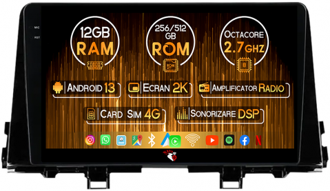 Morning Picanto 2017-2020 - Navigatie dedicata KIA Morning picanto 2017-2020, 12GB RAM 256GB ROM, Android 13, Rezolutie 2K, Display QLED, 9", DSP, Carplay, Android Auto, Internet, Youtube, Waze, Wi Fi, USB