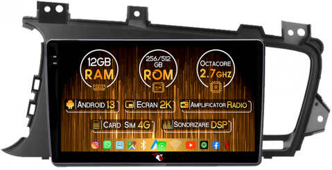 Optima 2011-2014 - Navigatie dedicata KIA Optima 2011-2014, 12GB RAM 256GB ROM, Android 13, Rezolutie 2K, Display QLED, 9", DSP, Carplay, Android Auto, Internet, Youtube, Waze, Wi Fi, USB