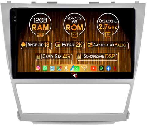 Toyota - Navigatie dedicata Toyota Camry 2007-2011, 12GB RAM 256GB ROM, Android 13, Rezolutie 2K, Display QLED, 10", DSP, Carplay, Android Auto, Internet, Youtube, Waze, Wi Fi, USB